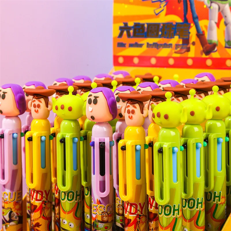 12/36pcs Disney Toy Story Six-color Ballpoint Pen Buzz Lightyear Woody Alien Writing Tool Pen Student Stationery Key Marker Pen