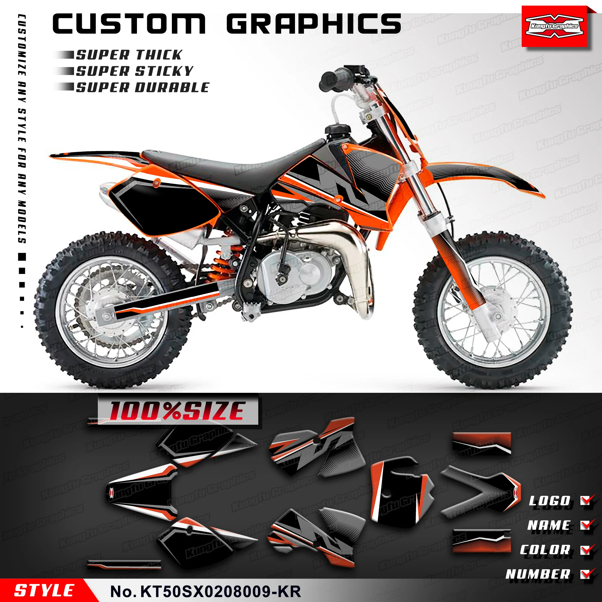 

KUNGFU GRAPHICS Racing Sticker Motorcycle Decals for KTM 50 SX 50SX 2002 2003 2004 2005 2006 2007 2008 Décor, KT50SX0208009-KR