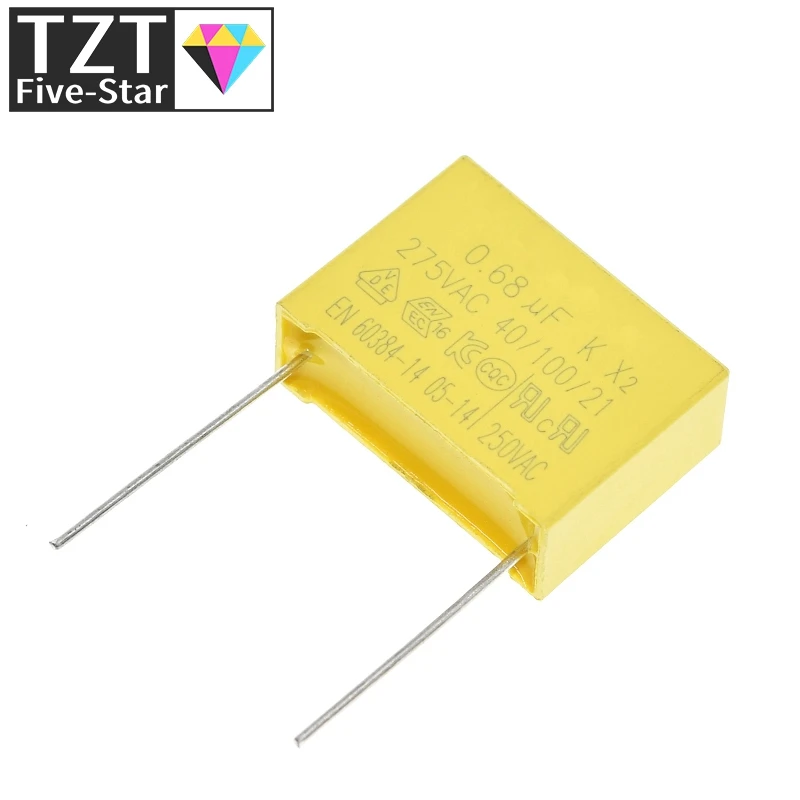 10pcs 0.68uF capacitor X2 capacitor 275VAC 680NF Pitch 22mm X2 Polypropylene film capacitor 0.68uF