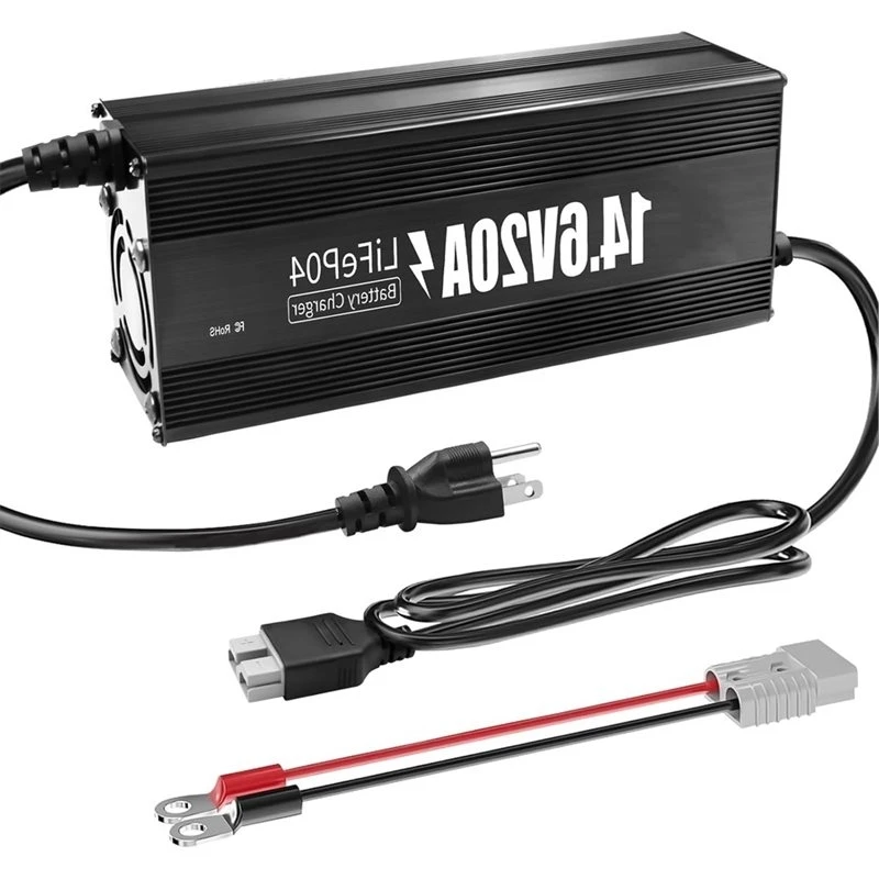 ABKI-12V 20A 14.6V Lifepo4 Charger, Alum Housing, 0V Act US Plug