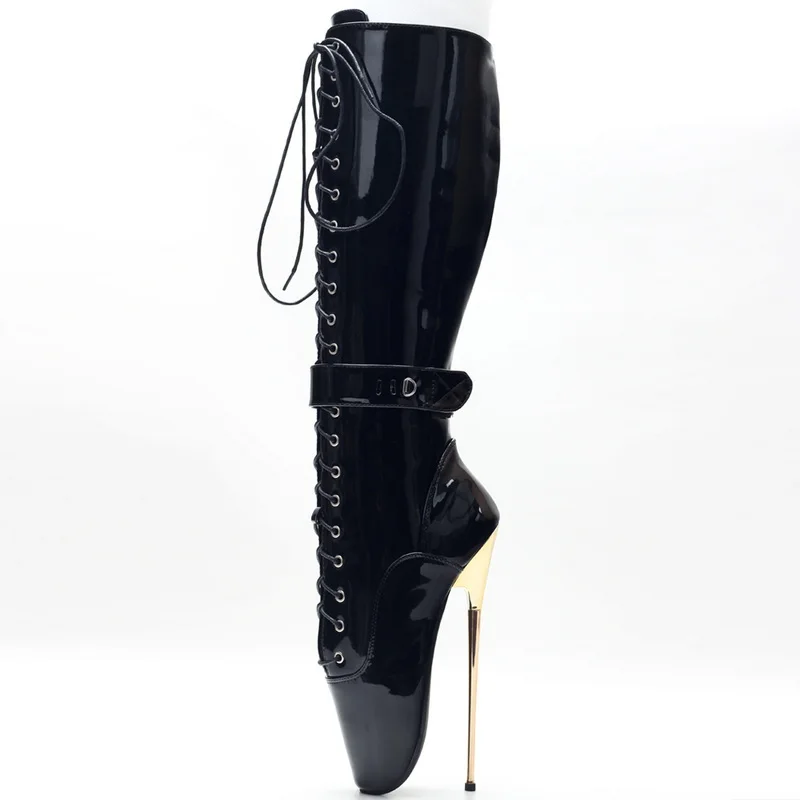 7.87inch Metal Heels Knee High Boots,Fetish Bedsides Cross-dressing Shoes,Patent Leather Botas,Black,White,Red,Custom Colors