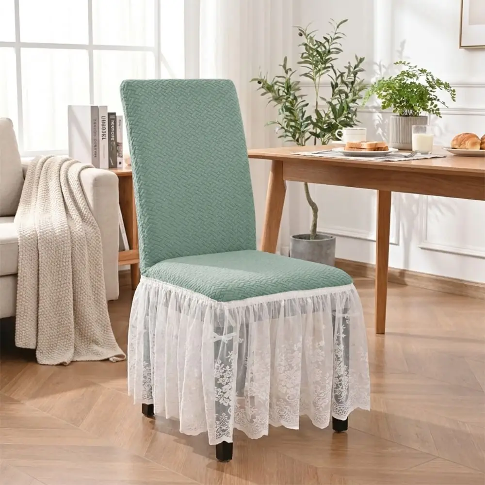 Thickened Chair Cover with Skirt Dust-Proof Breathable Elastic Chair Cover Pet-Resistant Anti-Slip Dining Chair Cover Kitchen
