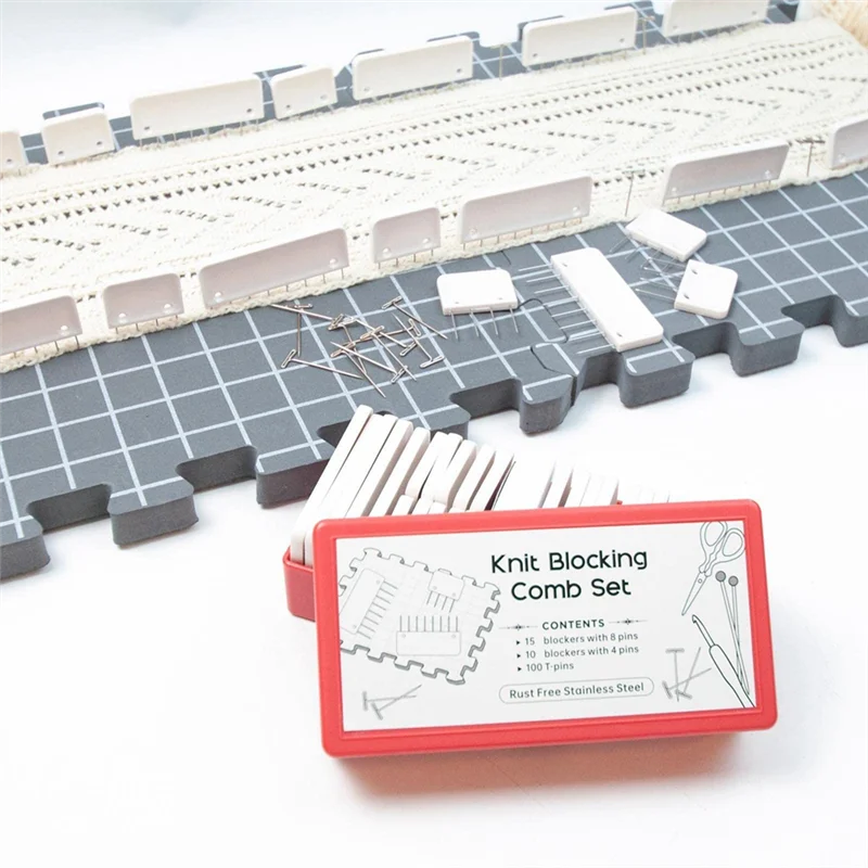 A95I-25 Buah Sisir Pemblokir Rajut Baja Tahan Karat & 100 Buah Set Rajut Jahit Renda Rajut Pemblokir Pin