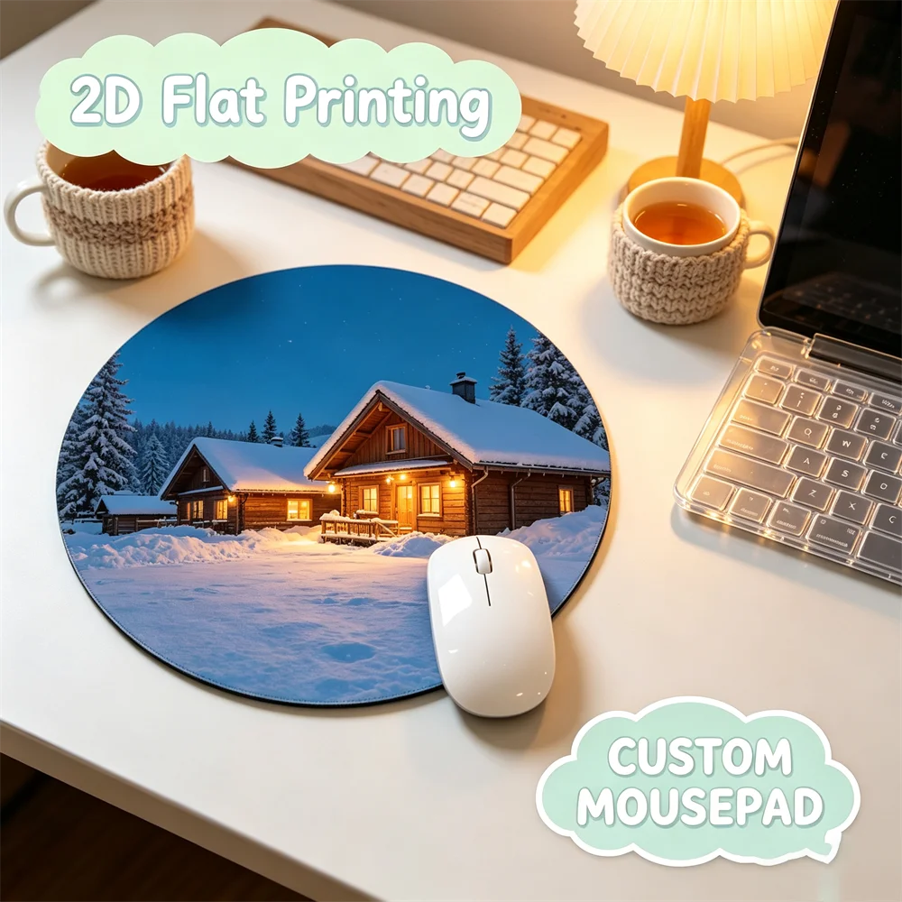 Custom Round Mouse Pad, Personalized Circular Desk Mat Printed with Your Photo & Text, Non-Slip Rubber Base