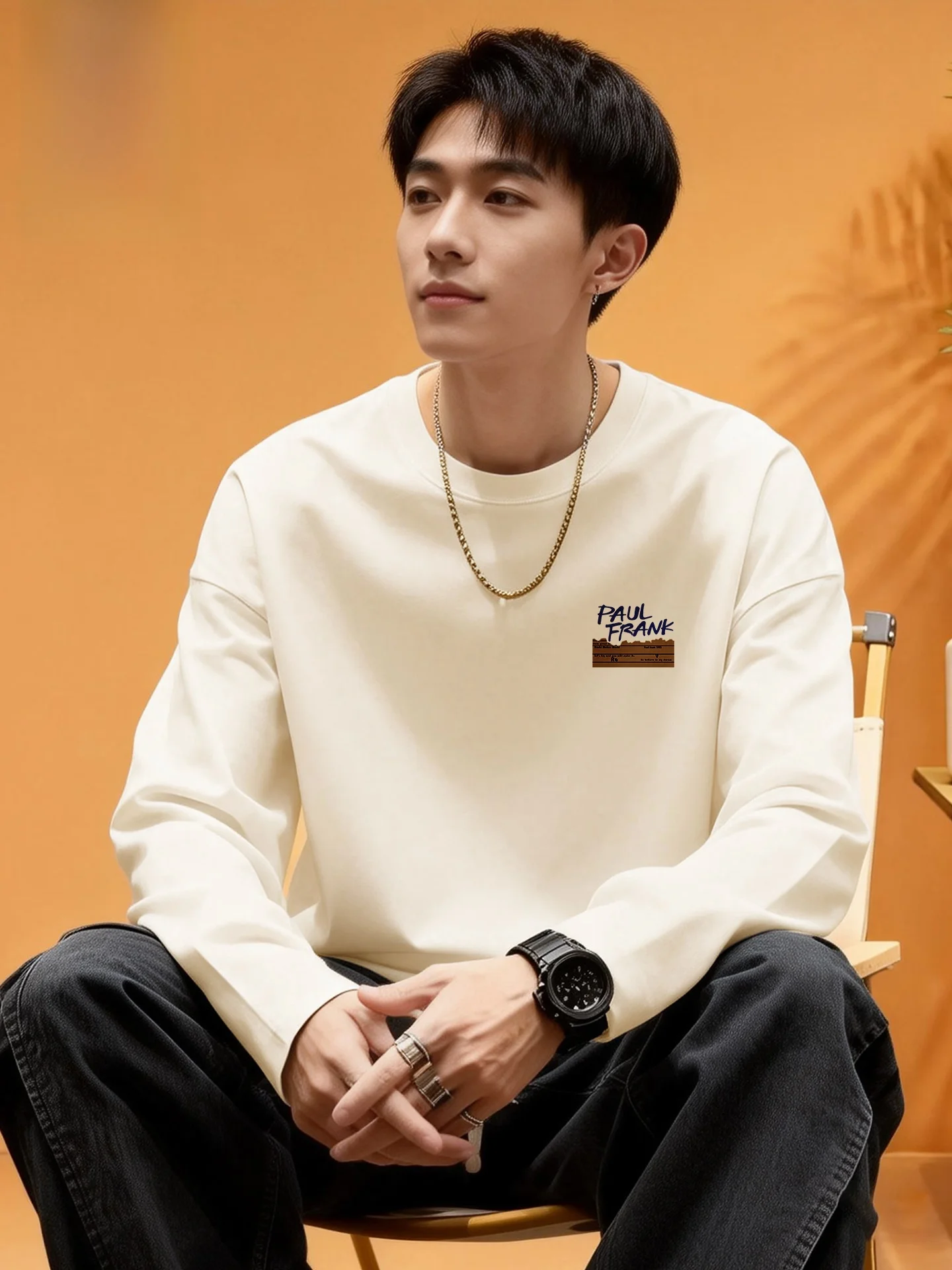 

Heavyweight Trendy Brand Pure Cotton Long Sve Men's Base irt Spring Autumn American Sle T-irt Inner Wear