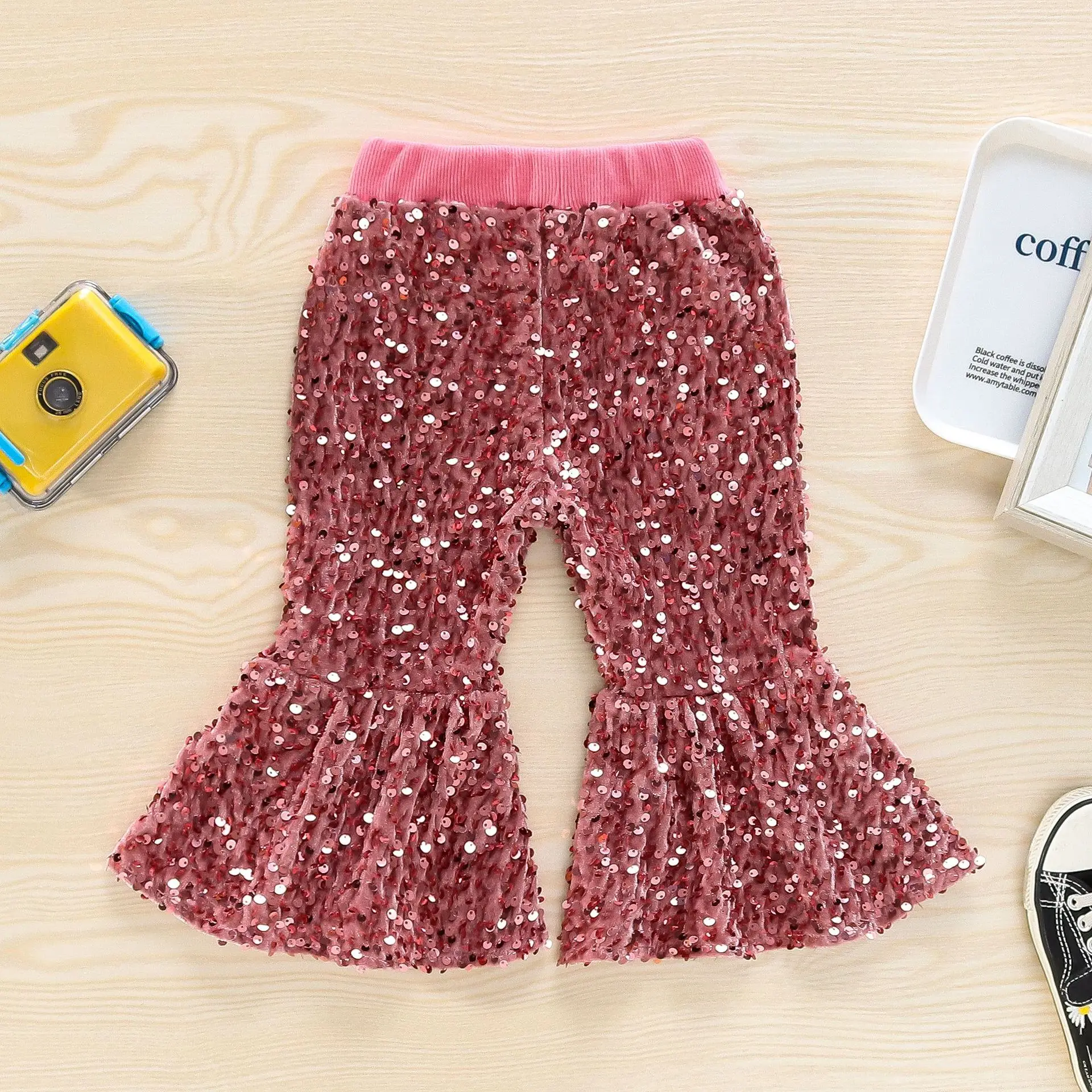 Children's Clothing Fashion Sequined Flared Pants Girls Pants Foreign Style Solid Color Children's Pants Baby Korea