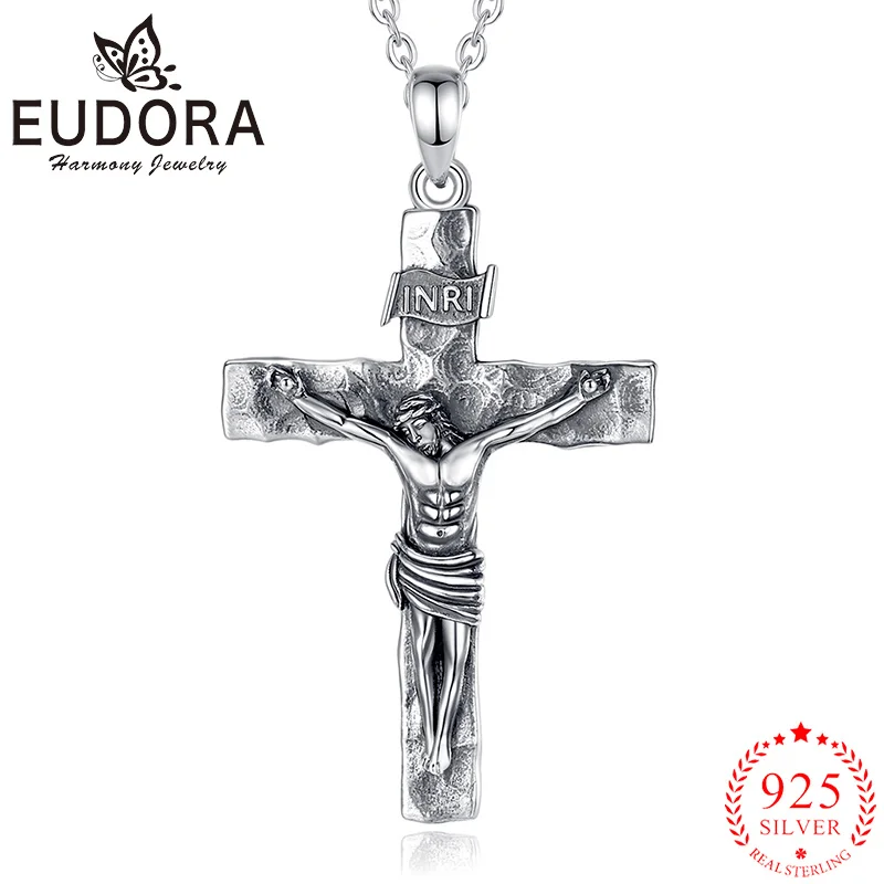 

Eudora, новое ожерелье из стерлингового серебра 925 пробы с распятием и крестом, христианский амулет, кулон с Иисусом, религиозные украшения, винтажный подарок для мужчин