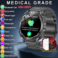 2024 Medical Grade Blood Sugar Lipids Uric Acid Smart Watch Men AMOLED Screen ECG+PPG NFC Bluetooth Call Waterproof Smartwatches