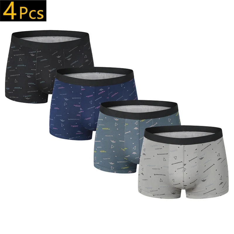 4Pcs/Lot M-XXXL Fashion Men Panties Printed Underpants Breathable Plus Size Male Boxer Calzoncillo Hombre Hot Short Para Hombres