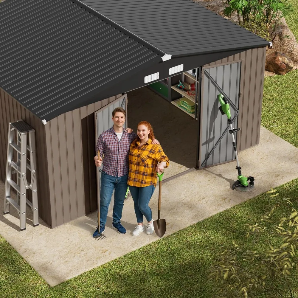 

10X12 FT Outdoor Storage Shed, Durable Metal Outside Storage for Garden, Patio and Backyard, Waterproof Shelter for Tools.