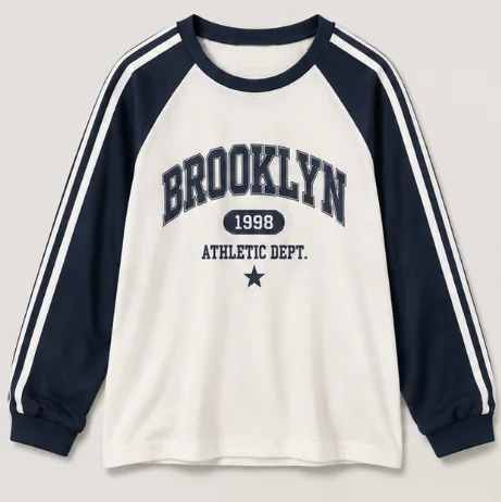 Women's & Men Harajuku Y2K Long Sleeve Tee, Vintage College Contrast Color Top, Loose Letter Print Crew Neck Casual Shirt