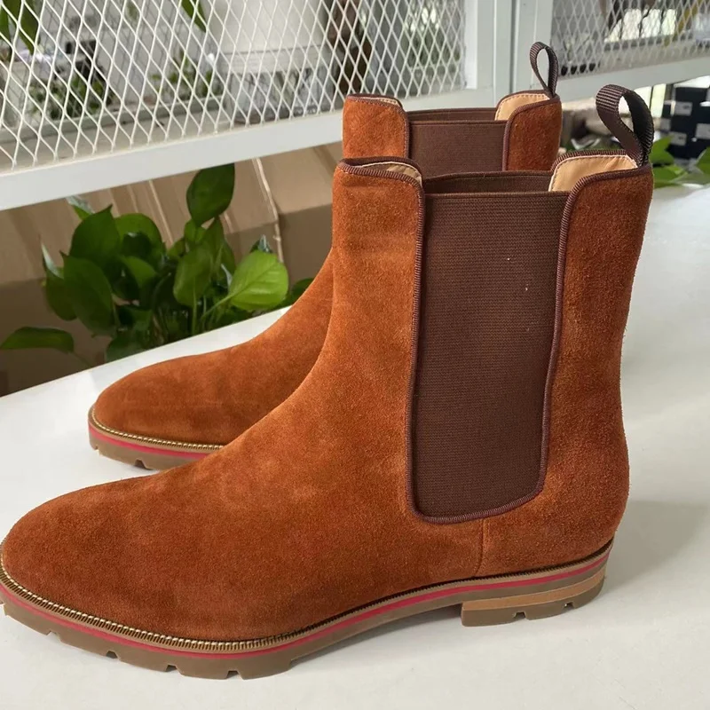 

LOUBUTEN British Style Brown Suede Boots For Men High Quality Ankle Boots Autumn Winter Chelsea Boots Men Leather Shoes