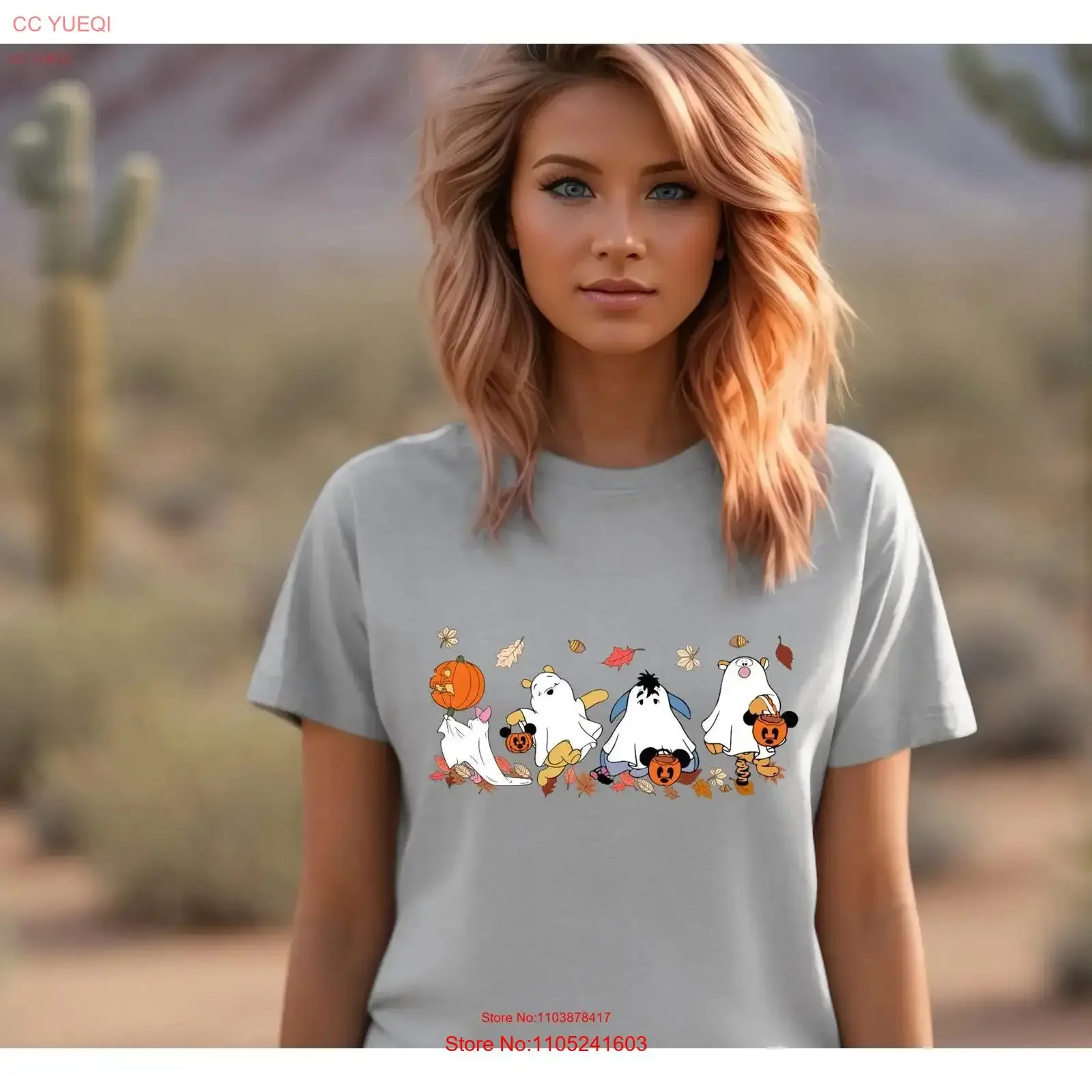 Bear And Friend Autumn Fall Halloween Girl T Shirt Pumpkin Leaf vintage Washed Soft Slightly Casual Breathable fashion
