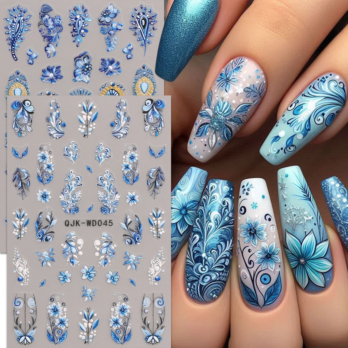 2pcs boho pattern embossed nail art stickers, artistic nail art decals, easy to apply nail decoration, DIY, gift, party makeup