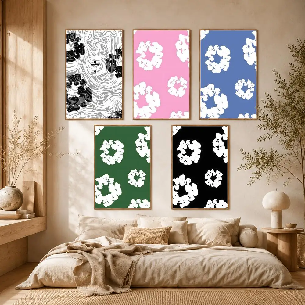 Denim Tears Floral Poster Self-adhesive Advanced Aesthetic Printing Paper Wall Art for Living Room Home Decor