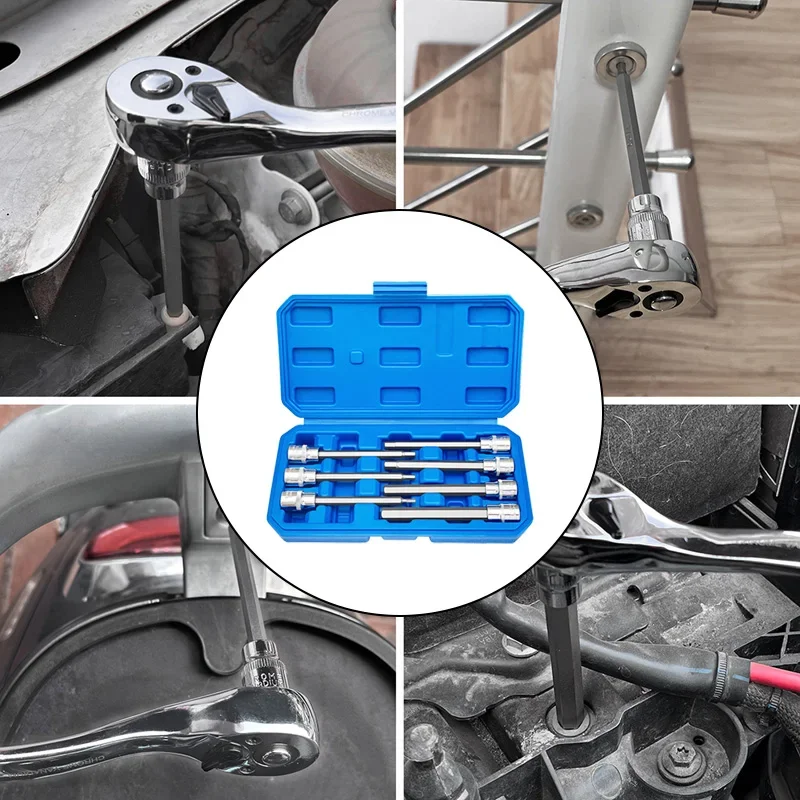 7PCS 110mm Extra Long Hex Bit Socket Tools Set H3 H4 H5 H6 H7 H8 H10 3/8\