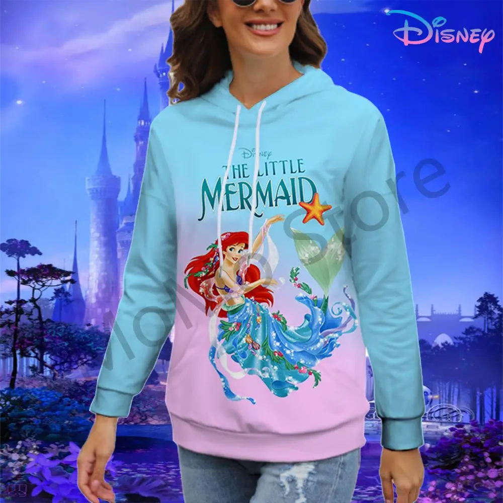 Kawaii Disney Princess Women's Hoodies Leisure Youthful Woman Clothes Black Hoodie Y2k Autumn 2024 Pullovers 3D Print Streetwear