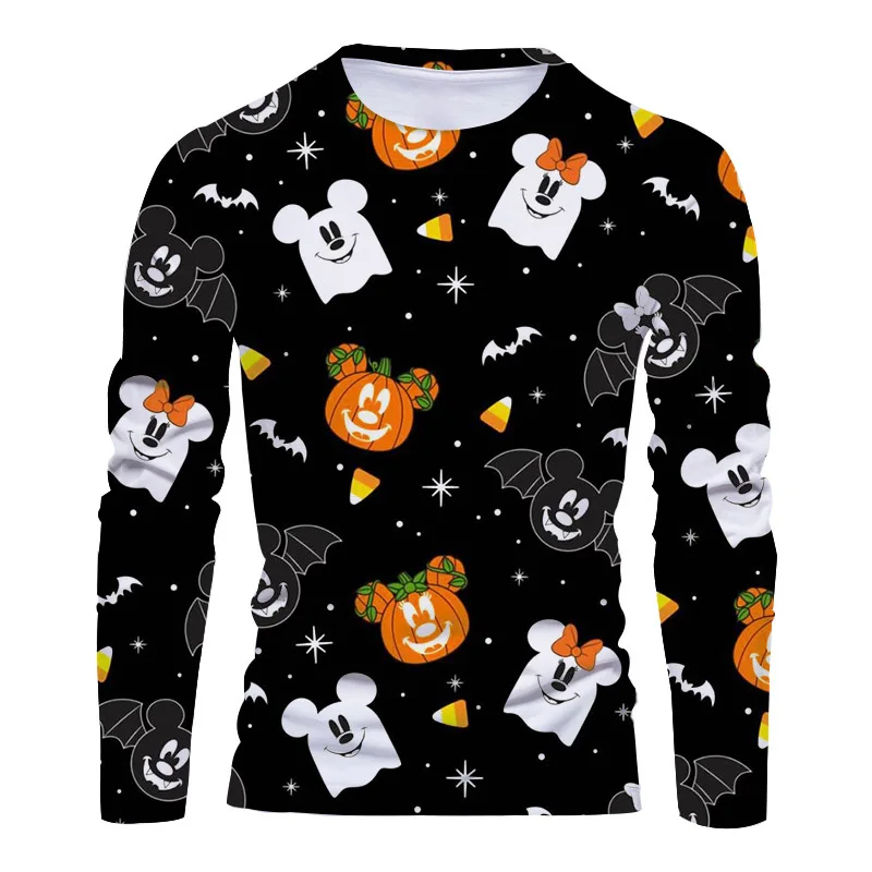 

Horror Halloween Collection Disney Brand Mickey and Minnie Anime 3D Printing Fashion Casual Men's Round Neck Long Sleeve T-Shirt