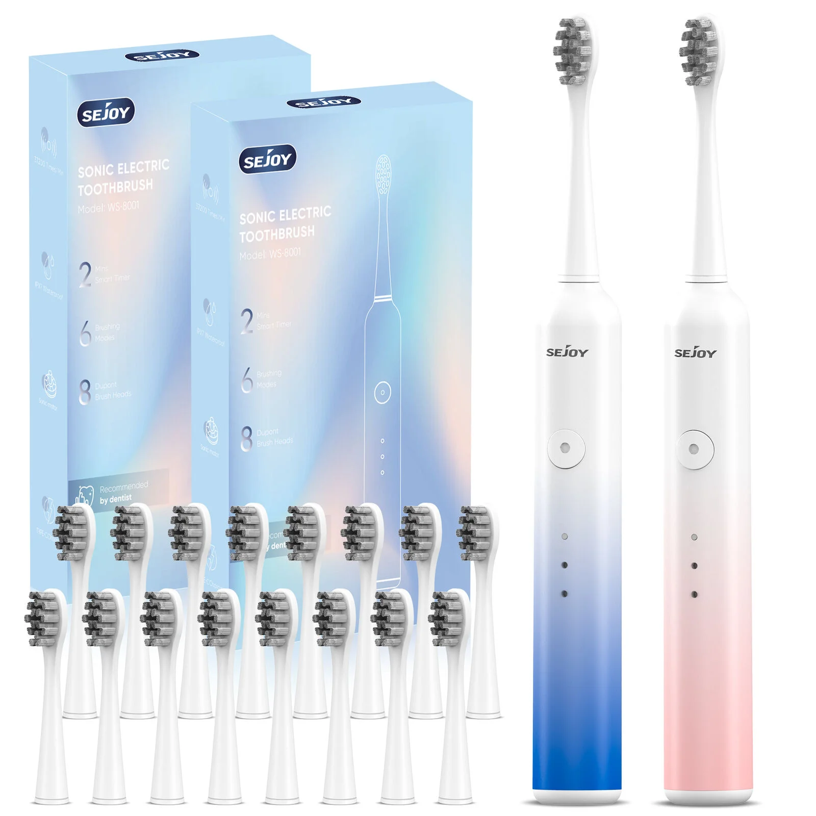 

SEJOY Персональная звуковая электрическая зубная щетка для чистки полости рта с 8 головками, приборы для ухода, IPX7, 6 режимов, умная перезаряжаемая