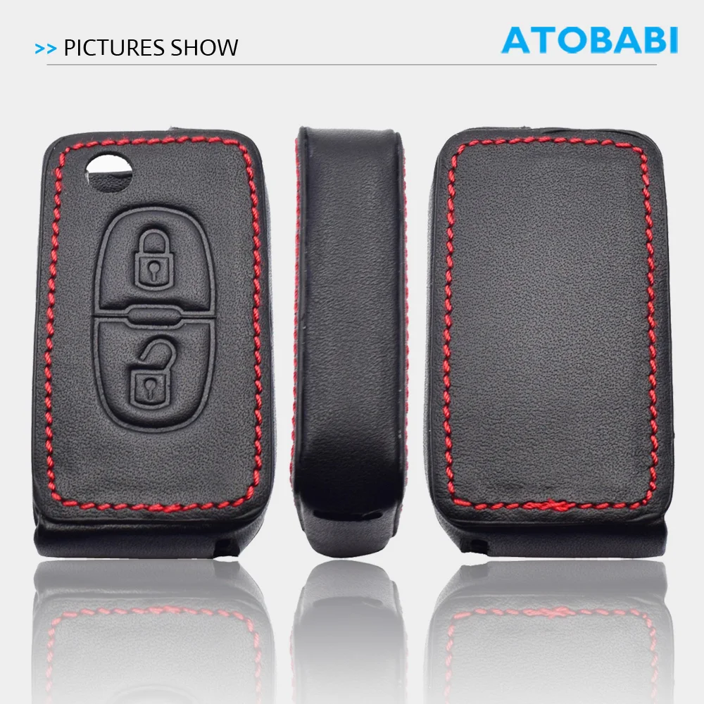 Leder-Autoschlüsselhülle Klappbare Fernbedienungsgehäuse-Tasche für Peugeot 208 308 3008 5008 307 207 408 Citroen C2 C3 C4 Auto-Zubehör – Detail 4