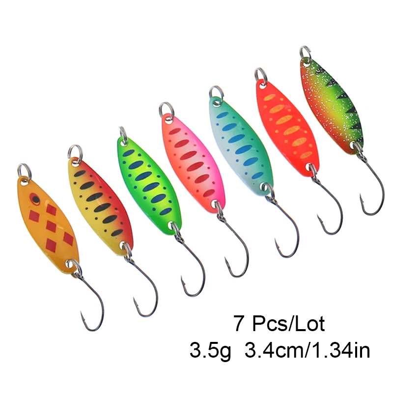 7 sztuk Mix kolorów 3.cm 3.5g łyżka wędkarska przynęta przynęta na pływanie Isca sztuczna pstrąg Pesca sprzęt wędkarski Leurre Truite łyżki