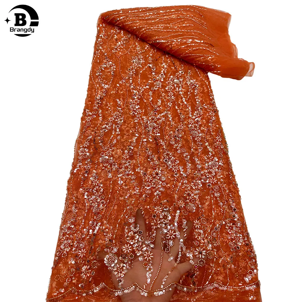 

5Yards Nigerian Beads Tube Embroidery Lace Fabric 2024 High Quality African Sequin French Tulle Fabric For Women Dress R75021