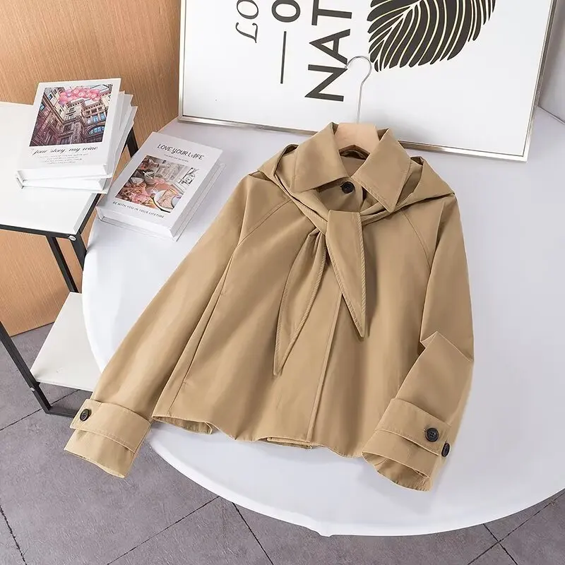 

Women 2024 Autumn New Fashion Minimax Blended Detachable Short Hooded Jacket Retro Long Sleeve Lapel All-match Windbreaker Mujer