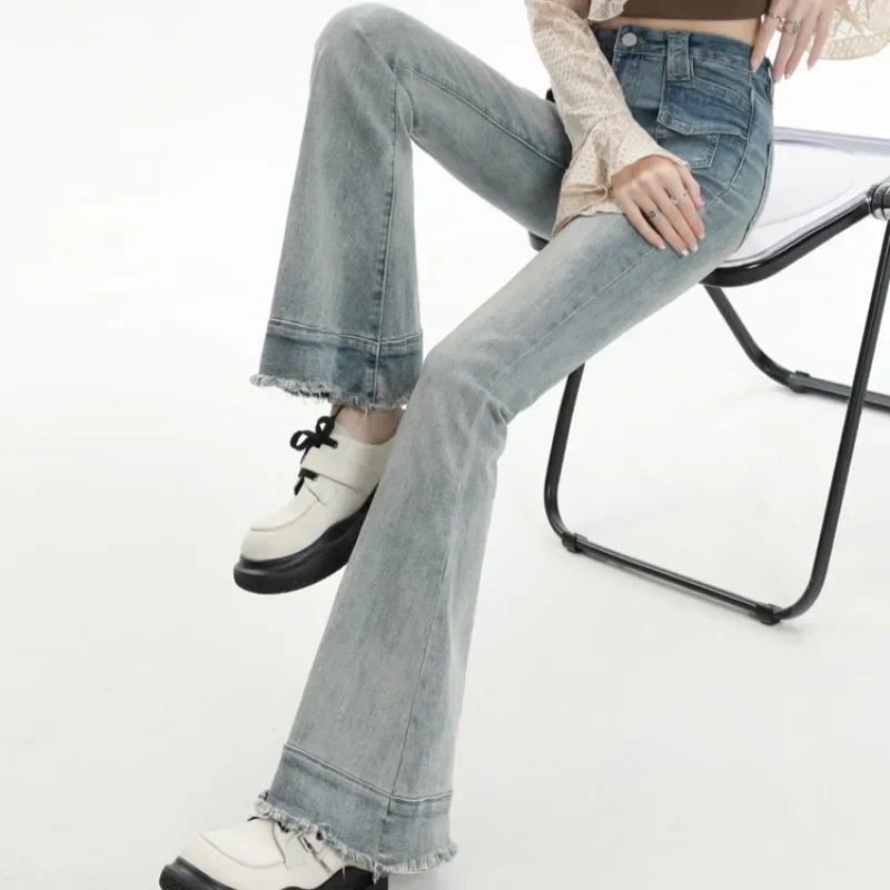 

Джинсы-клеш для женщин, узкие весенне-осенние сексуальные уличные молодые джинсы в полный рост, универсальные корейские стили, простая стираная ниша