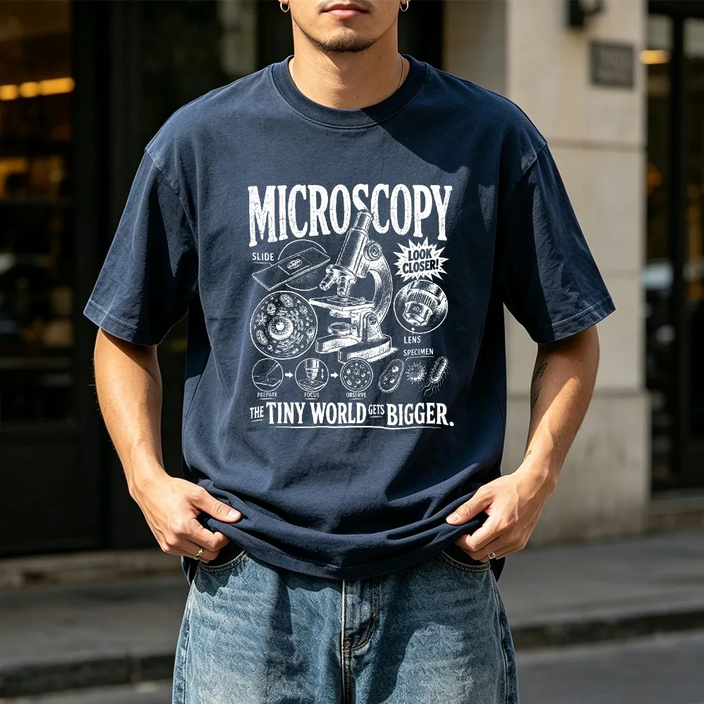 Vintage Microscopy Graphic T-Shirt Men Science Biology Student T Shirt Cotton Novelty Microscope Lab Tee Unisex Casual Wear