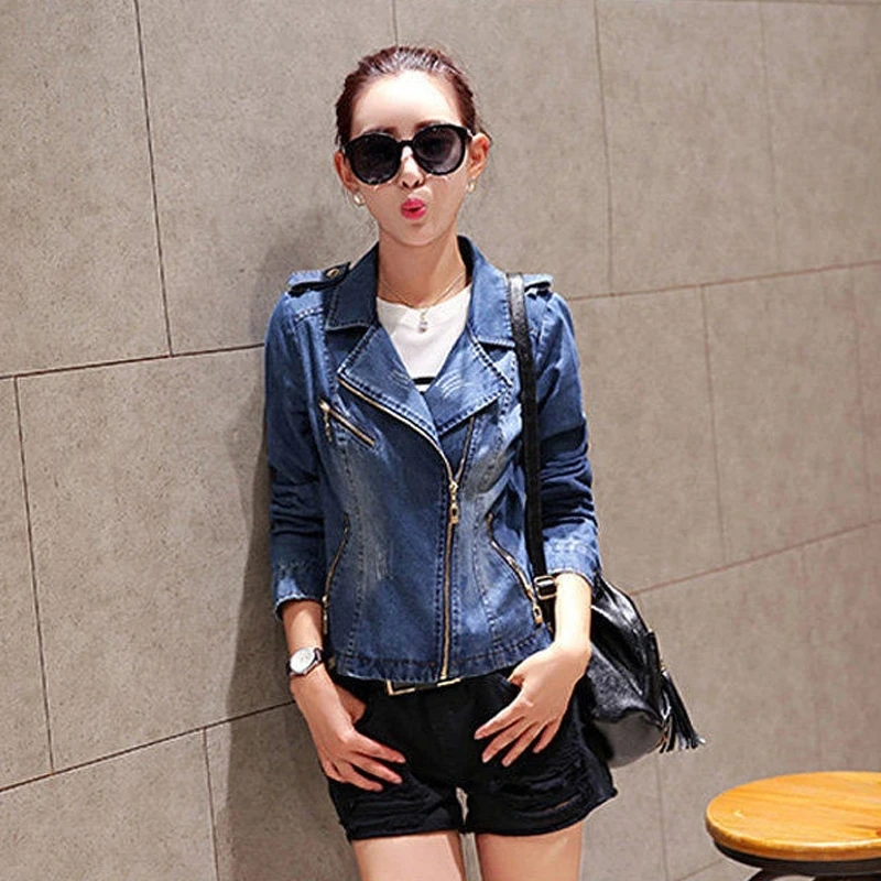 2024 Spring Autumn new Women Slim Denim Blazer Coat Women Streetwear Short Jean suit Jacket Casual Zipper Female outerwear R214