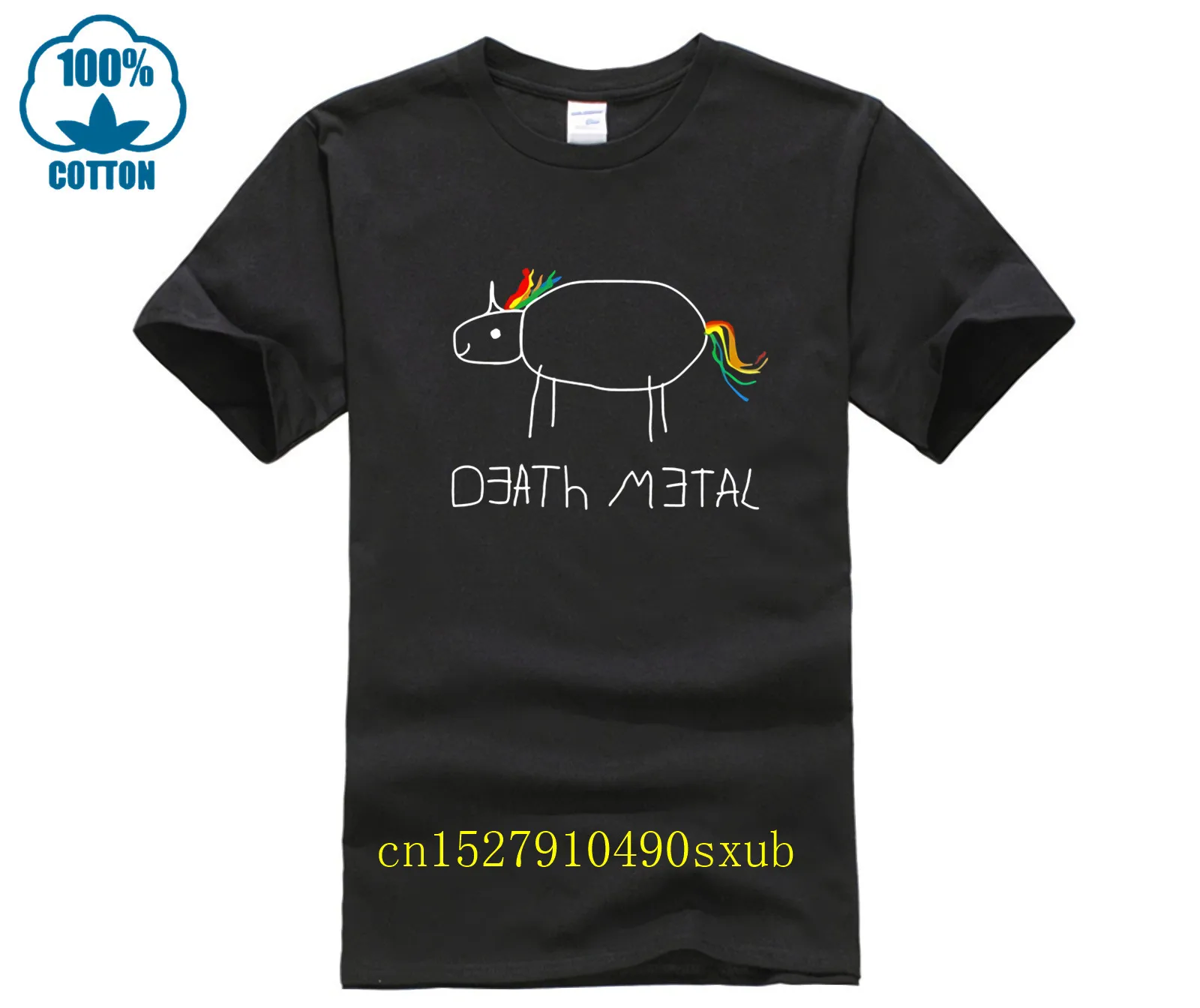 Death Metal Unicorn Tee Shirt Men Black Tshirt Cotton T shirt Vintage Cartoon Clothing Hip Hop