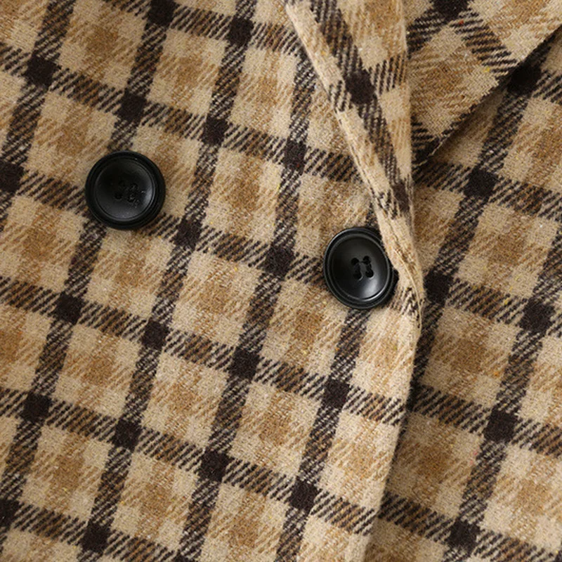  Spring and Autumn New Women's Suit Collar Double Breasted Plaid Fashion Casual Blazer Women's Office Oversized Blazer