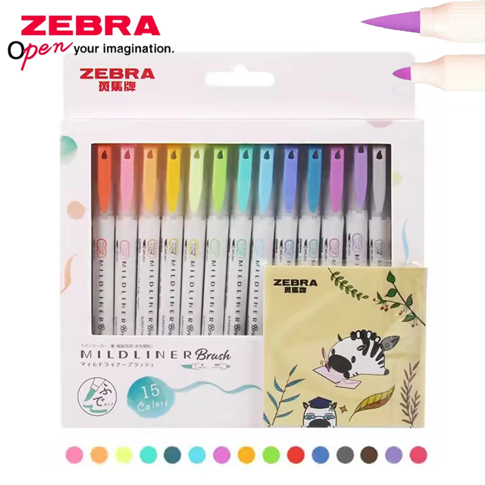 

15pcs Japan ZEBRA Double Headed Highlighters Set MILDLINER WKT8 Brush Soft Hard Marker Pen for Marking Writing School Supplies