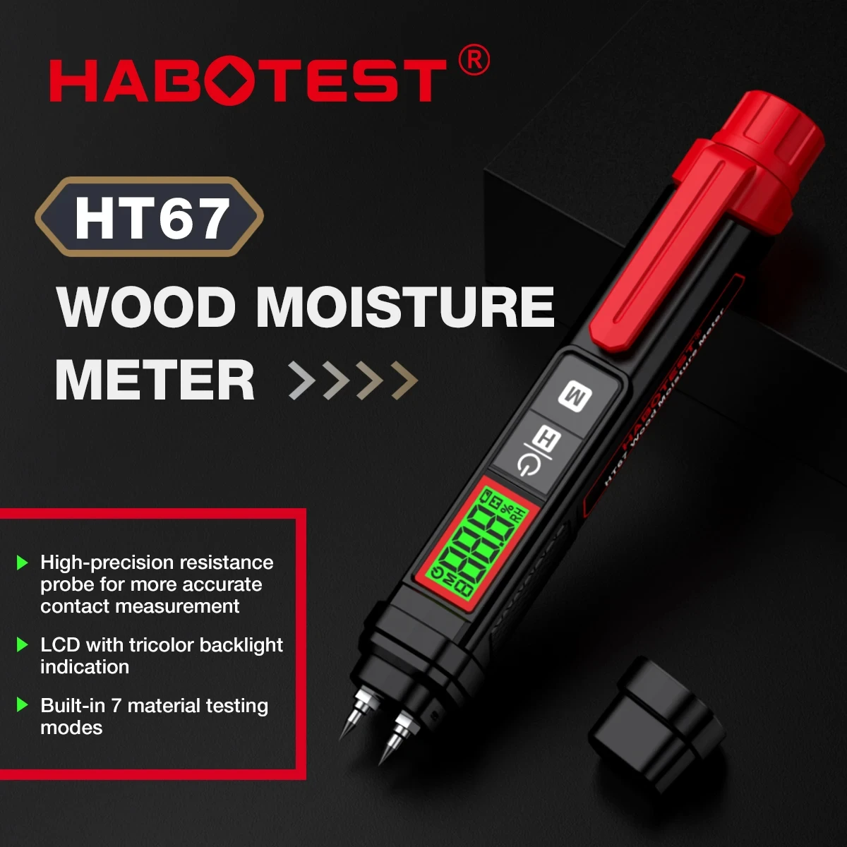 HABOTEST HT67 Pen-Type Digital Wood Moisture Meter LCD Display 0-58% Timber Damp Detector Concrete Cement Brick Moisture Meter