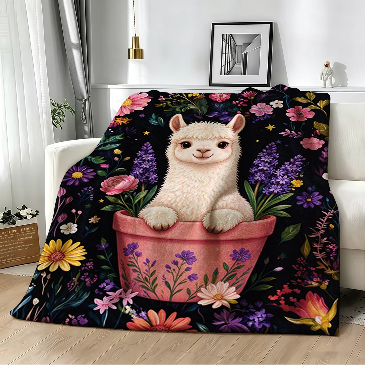 Alpaca Bandana Green Daisy Flannel Blanket Warm Soft Halloween Christmas Decorative Couch Warm Cozy All-Season Gift