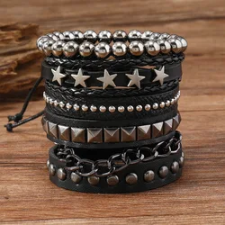Fashion Punk Leather Bracelets For Men Hip-Hop Rock Multilayer Gothic Style Cosplay Jewelry Men’s Bracelets Gifts