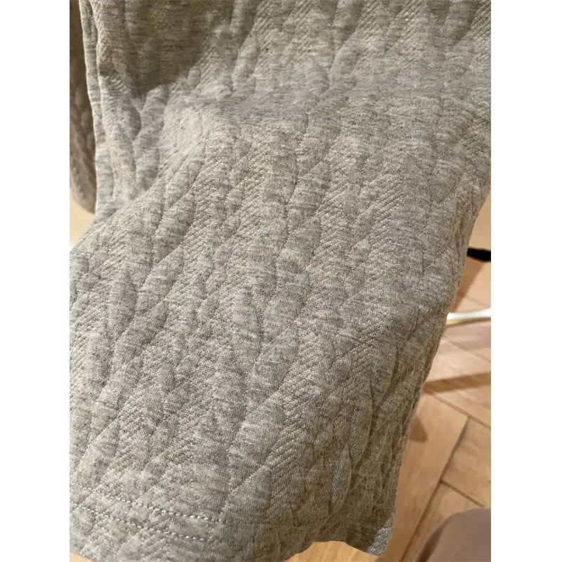 خريف شتاء جديد Sle عادية فضفاض مستقيم الساق السراويل القطن مزيج محبوك النسيج تويست زهرة الملمس تنوعا السراويل الطويلة