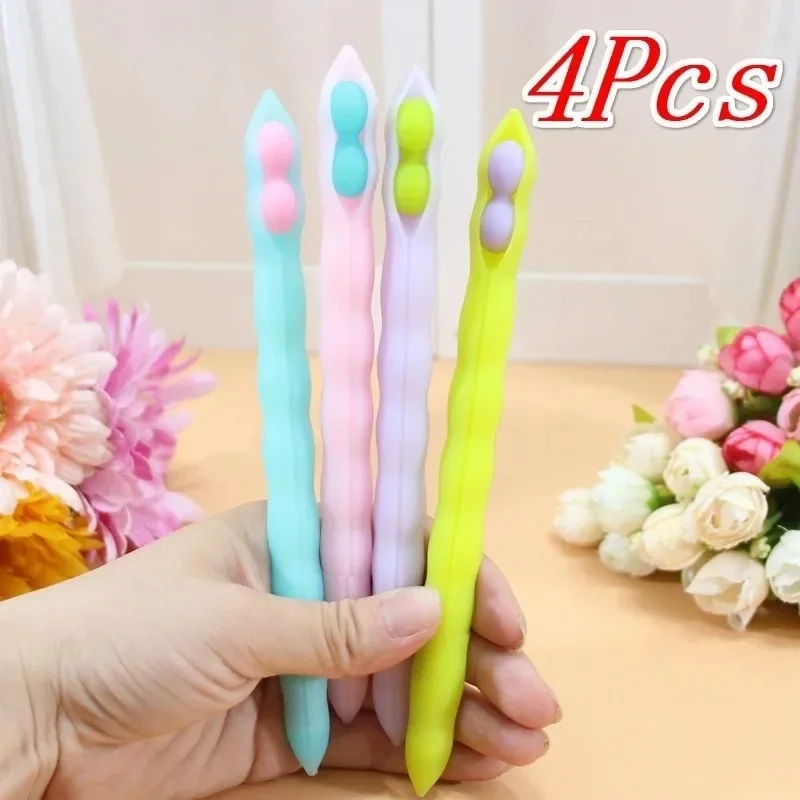 4Pcs Creative Pods Gel Pen Cute 0.5mm Beans Black Ink Pens Writing Stationery Kids Gift School Office  Stationary Supplies