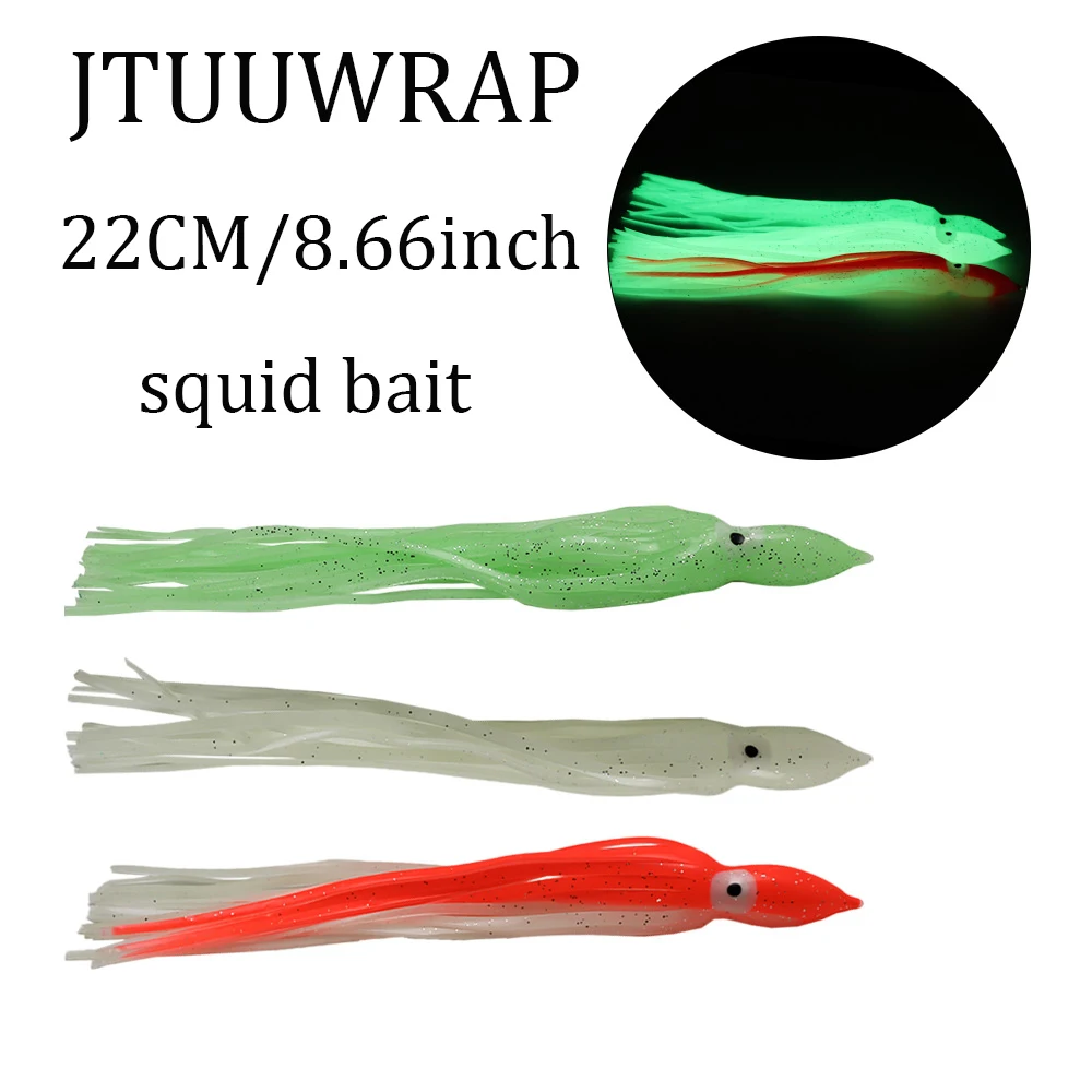

Sea fishing luminous artificial bait -22cm large squid soft bait, red/white/green squid skirt fishing equipment