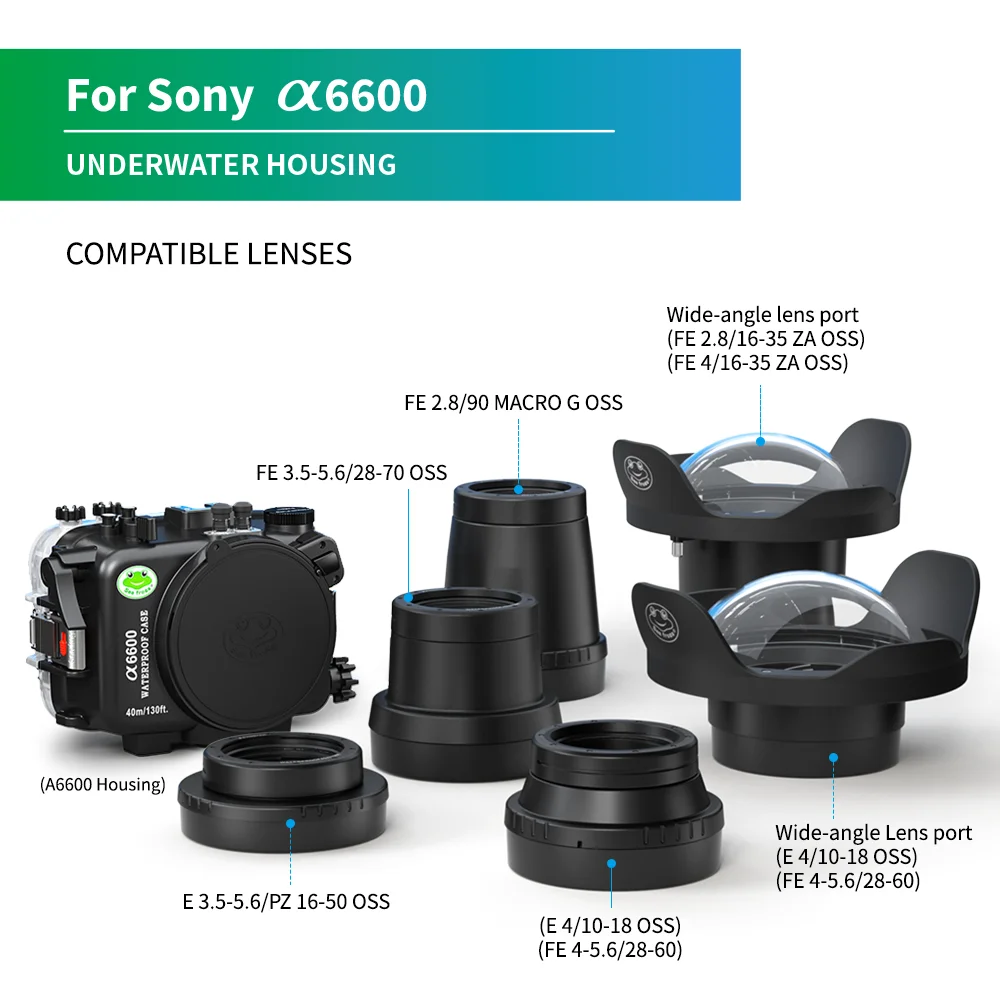 Seafrogs 40m/195ft Waterproof Underwater Housing Camera Diving Case With 6inch Glass Dome Port Fisheye for SONY A6600