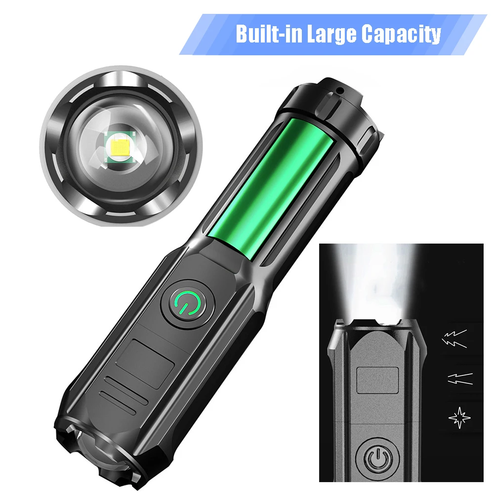 

USB Rechargeable Led Flashlight Telescopic Zoomable Tactical Torch Portable Spotlight Long-Range Flood Camping Flashlights