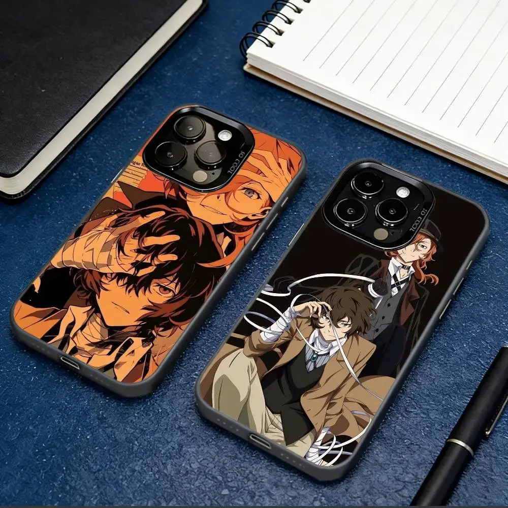 

B-Bungo S-Stray Dogs Phone Case For iPhone 17,16,15,14,13,12,11 Plus,Pro Max,XS,Colored Silver Plated Inside Cover