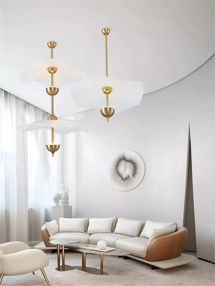 Art Deco Style Home Decoration Design LED Ceiling Pendant Lights Dimmable White Elegant Petal Shaped Chandelier For Living Room