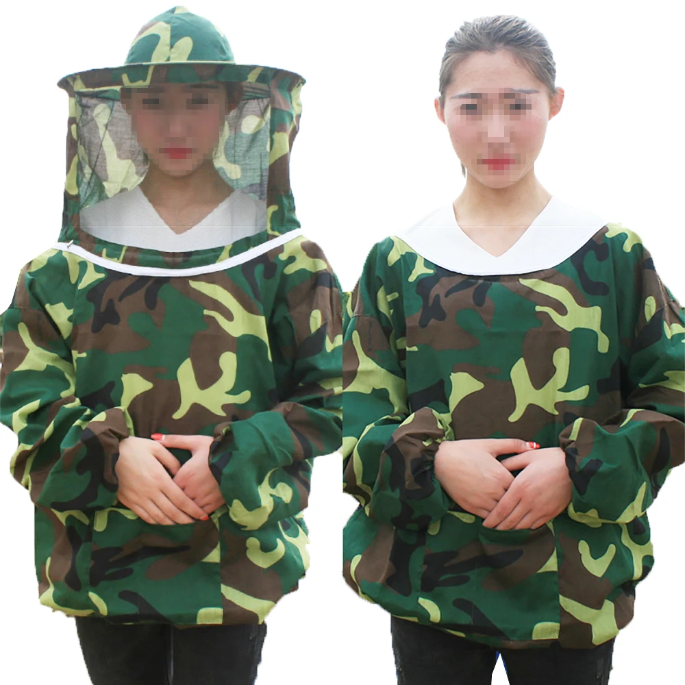 1PCS Beekeepers Imker Camouflage Breathable Anti Bite Cloth Jacket Hooded Veil Free Size Beekeeping Farm Supplies