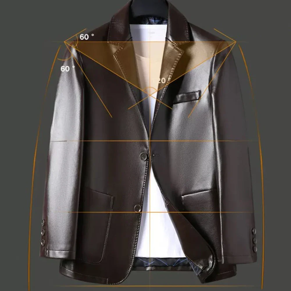 

Top Mens Jacket Long Sleeve PU Leather Suit Suit Collar Warm Add Velvet All-match Buttons Casual Comfort Fashion