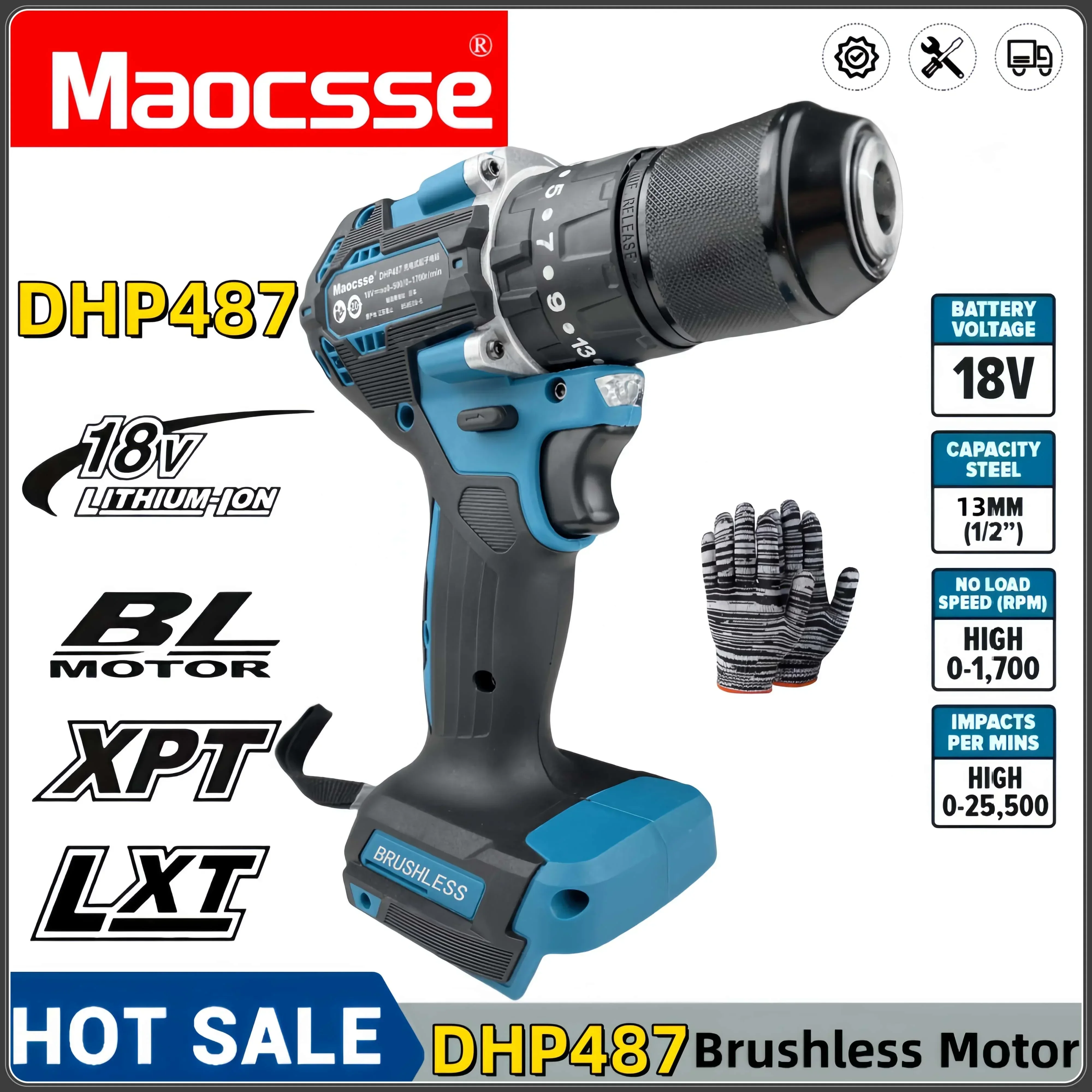 

Makita DDF487 13mm cordless impact drill 18V electric variable speed brushless motor impact power tool drill