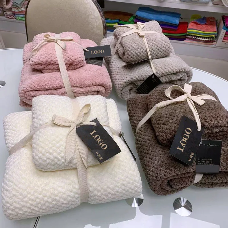 High-quality Coral Velvet Pineapple Grid Towel Bath Towel Combination Set Wholesale Thickened Without Hair Loss Absorbent