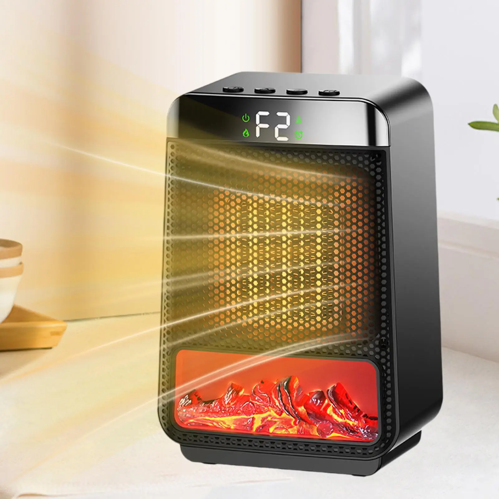 Electric Fireplace Heater with LED Flame Retro Design Overheating Protection Home Decor for Indoor Living Room Office Bedroom