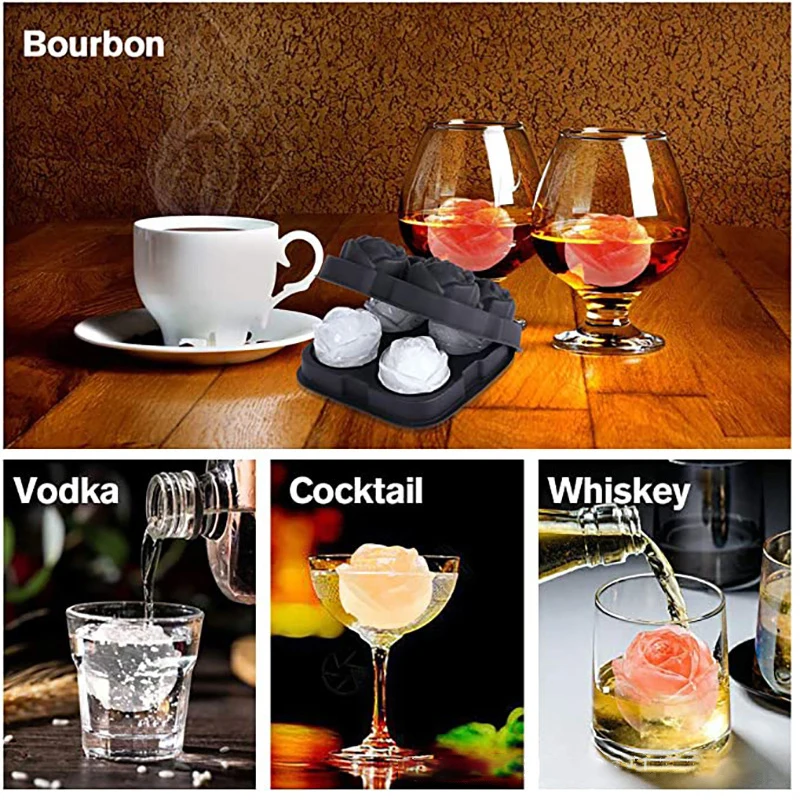 3D Ice Cube Tray Silicone Rose shape Ice Mold Refrigerator DIY Moulds Ice Ball Maker Whiskey Cocktail Ice Stencil Kitchen Tools