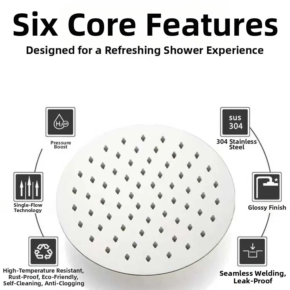 

6inch/8inch Shower Heads High Pressure Round Pressurized Technology Pressurized Shower Nozzle Plastic Water-saving